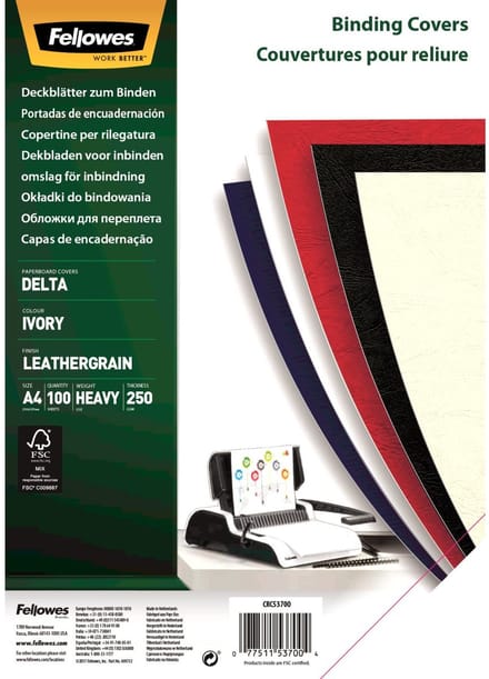 Fellowes schutbladen A4 Delta lederlook ivoor 100 stuks FSC