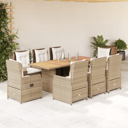 vidaXL - 9-delige - Tuinset - met - kussens - poly - rattan - beige