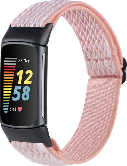Nylon bandje - geschikt voor Fitbit Charge 5 / Charge 6 - roze