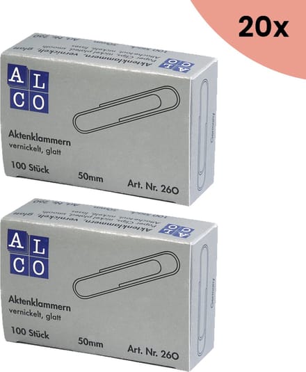 20x Paperclips Alco 50mm doos a 100 stuks