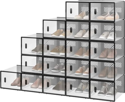 Schoenenkast - Stapelbare Schoenendozen - 18 stuks - Zwart