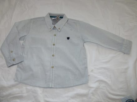 noukie's , jongens , overhemd  , lange mouw creme / zwar  / groen ,  3 jaar 98