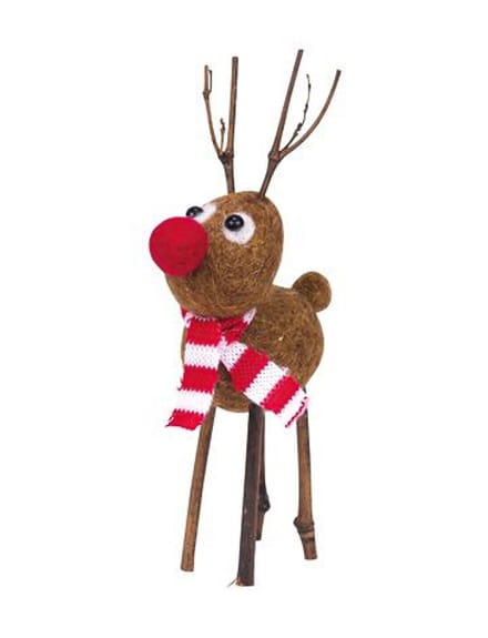 ARTYFETES - Figuur van gekookte wol rendier Rudolph 22 cm met rode neus