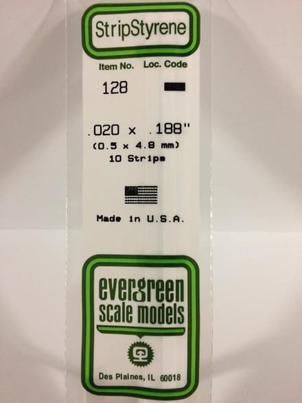 Evergreen Modelbouwdecoratie - 128 Strip 0,5mmX4,8mmX35cm - 10 stuks Styreen