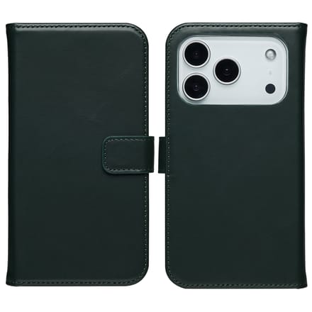 Selencia Hoesje - Geschikt voor Apple iPhone 17 Pro - Echt Lederen Bookcase - Groen