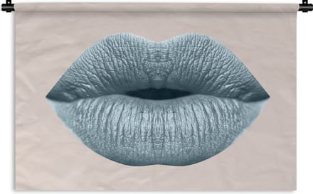 Wandkleed - Wanddoek - Lippen - Pastel - Grijs - 90x60 cm - Wandtapijt