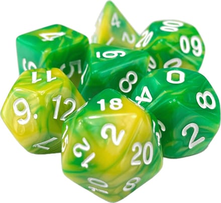 Dobbelstenen Set 7-delig – Groen Goud D20 D12 D10 D8 D6 D4 – Voor RPG & Tafelspellen