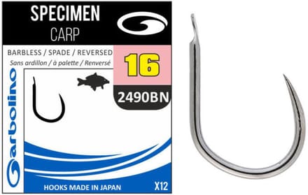Garbolino Specimen - Carp 2490BN Reversed Barbless - Spade (12 pcs) - Maat : 8