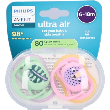 Philips Avent Ultra Air Fopspeen - 6-18 Mnd - 2 Stuks - Plant-based