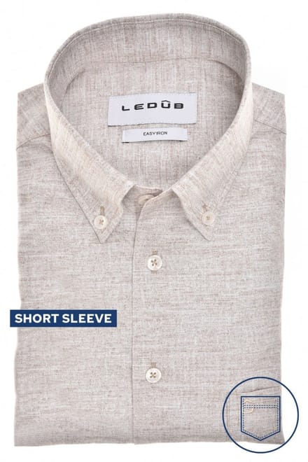 Ledûb Overhemd Short Sleeve Button-Down Easy Care Cotton Zand / male