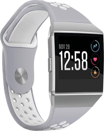 Shop4 - Geschikt voor Fitbit Ionic Bandje - Siliconen Wit Grijs