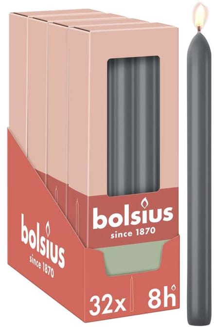 Bolsius - Gladde Dinerkaarsen - 23 cm - 32 stuks - Antraciet - Donker Grijs