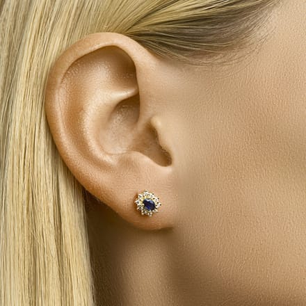 Oorknoppen Saffier En Zirkonia Halo