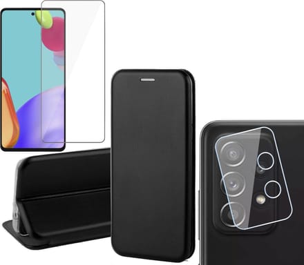 Hoesje geschikt voor Samsung Galaxy A52s - Portemonnee Book Case - Zwart - Met Screenprotector en Camera Screen Protector
