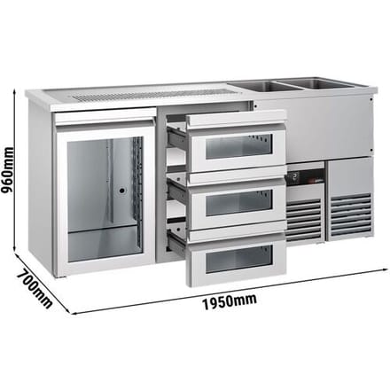 GGM Gastro Bierkoeling PREMIUM - 1950x700mm - 1 glazen deur & 3 laden zilver