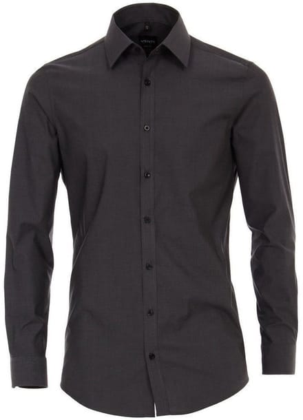 Venti - Heren Overhemd - Poplin - Strijkvrij - Slimfit - Antraciet