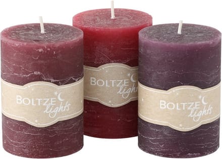Boltze - Stompkaarsen - Set van 3 - Rood, donkerrood en aubergine - 10x7cm