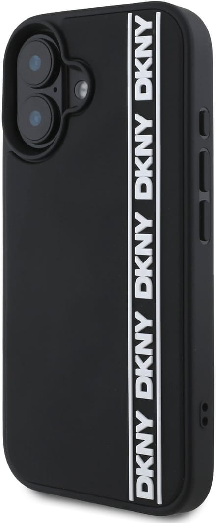 DKNY – iPhone 16 Backcover hoesje – Rubber Repeat Logo Line – Zwart