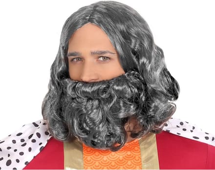 Atosa Verkleedpruik voor heren met baard - grijs - half lang haar - Carnaval - Krijger/ridder/koning/middeleeuwen
