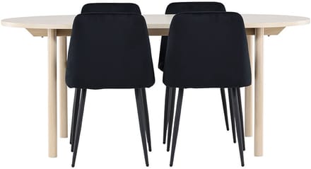 Andy eethoek tafel 90x180cm en 4 velours stoelen whitewash.