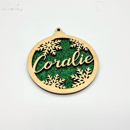 [Nice Little Things] Multilayer kerstbal glitter - Met naam - Groen - Esdoorn