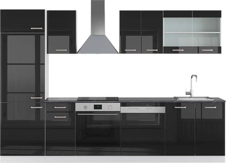 Vicco R-Line Complete keukeneenheid – 300 cm, WB Antraciet Zwart hoogglans/wit