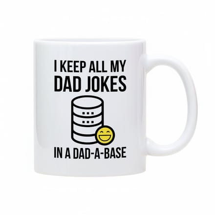 330ml Grappige Dad Joke Mok – “Ik Bewaar Al Mijn Dad Jokes in een Dad-a-Base” – Cadeau voor Vader & Programmeur
