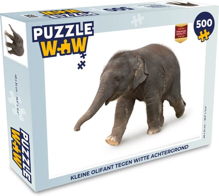 Puzzel Kleine olifant tegen witte achtergrond - Legpuzzel - Puzzel 500 stukjes