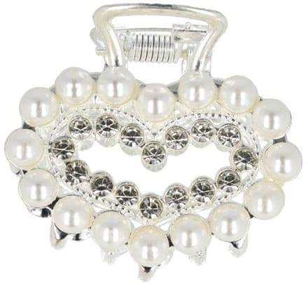 Haarsoires Haarspeld Haarklem 4cm – Hart – Parel & Strass – Metaal – Zilver