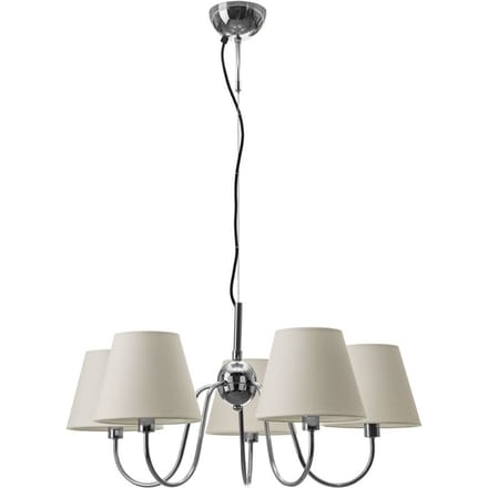 By Rydéns kroonluchter Lynx chroom/wit, 5-lamps, metaal, stof