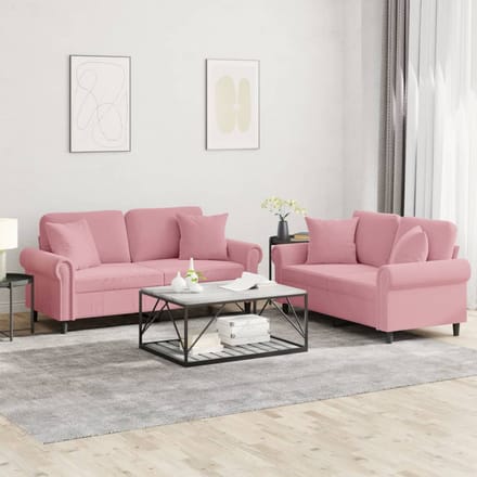 vidaXL - 2-delige - Loungeset - met - kussens - fluweel - roze