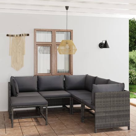 vidaXL - 6-delige - Loungeset - met - kussens - poly - rattan - grijs