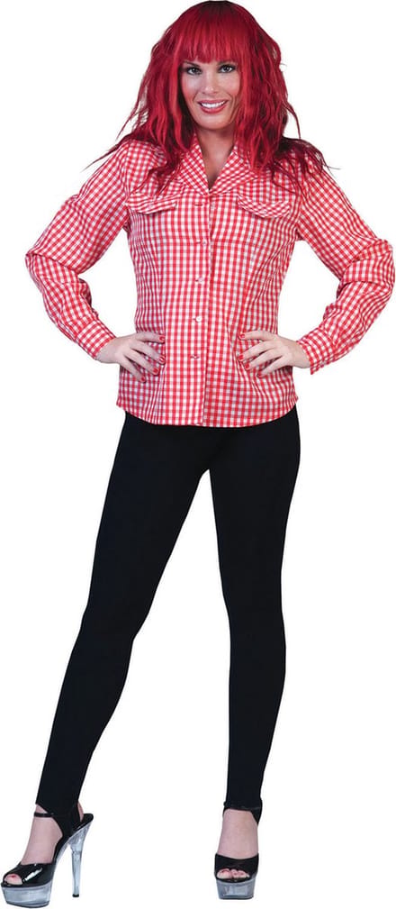 Cowboy blouse rood wit geruit dames