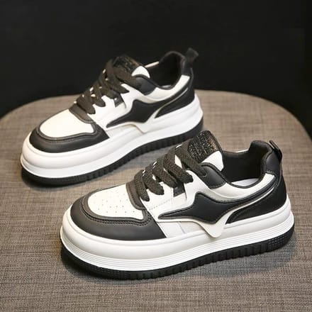 Chaussures Blanches à Plateforme pour Enfants Automne Nouvelles Ins Tendance Polyvalentes Cuir Décontractées Chaussures de Skate 40 noir