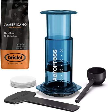 AeroPress Clear Blue Coffee Maker + Bristot l'Americano koffie