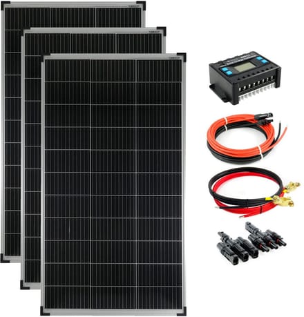 Complete set 3x140 Watt zonnepaneel met laadregelaar voor PV-eilandinstallatie