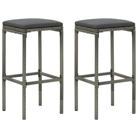 vidaXL - Barkrukken - met - kussens - 2 - st - poly - rattan - grijs