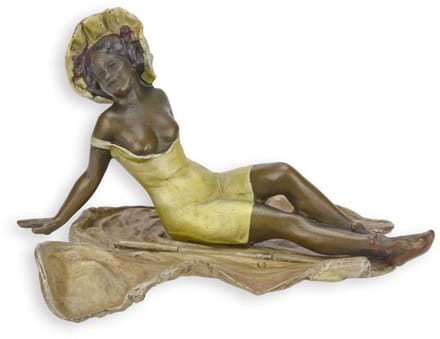 Bronzen beeld - Badende vrouw - sculptuur - 14 cm hoog