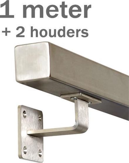 RVS Vierkante Trapleuning 100 cm met 2 houders