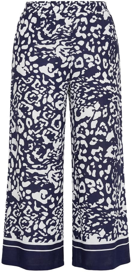 Ulla Popken - Dames - Instapbroek dierenprint wijde pijp elastische tailleband - Marine - Maat 46+