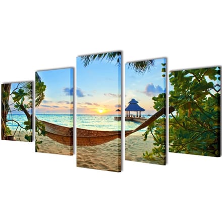 vidaXL - Canvas - muurdruk - set - zandstrand - met - hangmat - 200 - x - 100 - cm
