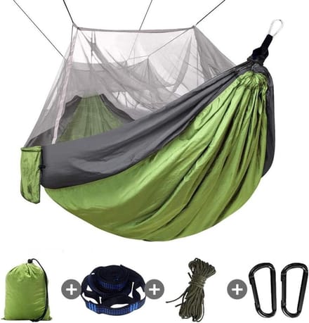 Kampeer hangmat - Nylon hangmat - Buiten ontspannen - Met klamboe - Dubbel formaat - Groen