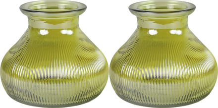 Decostar Bloemenvaas - 2x stuks - geel/transparant glas - H12 x D15 cm