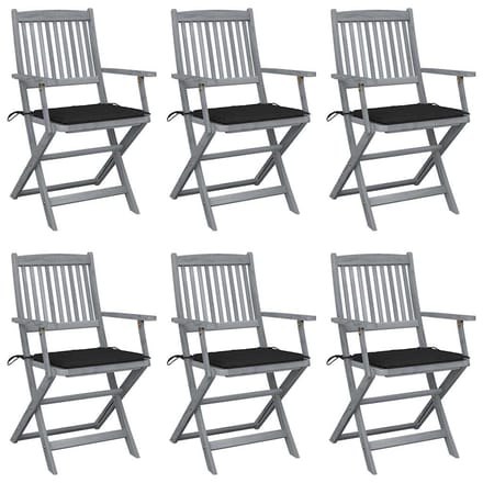 vidaXL - Inklapbare - stoelen - 6 - st - met - kussens - massief - acaciahout