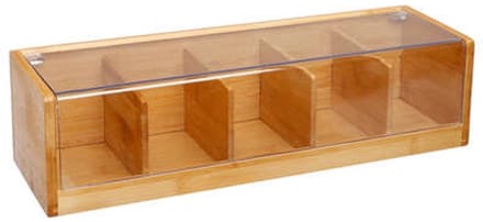 5Five Theedoos lichtbruin met deksel - 5-vaks - Bamboe hout - 36 x 11 x 10 cm