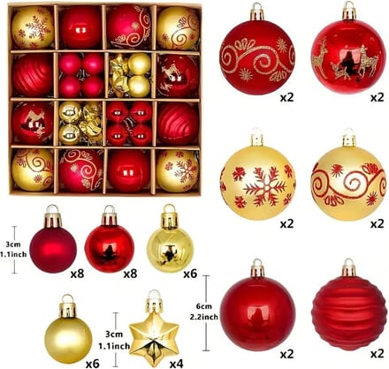 Livano Kerstballen - Kerstversiering - Plastic - Mix 3- Kerstballenset - 44 stuks