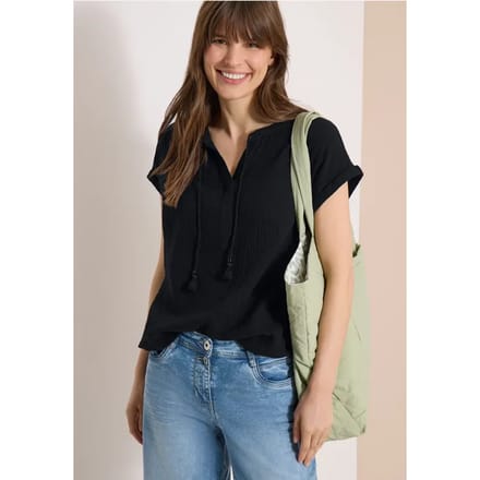 Blouse met gespleten hals in mousseline