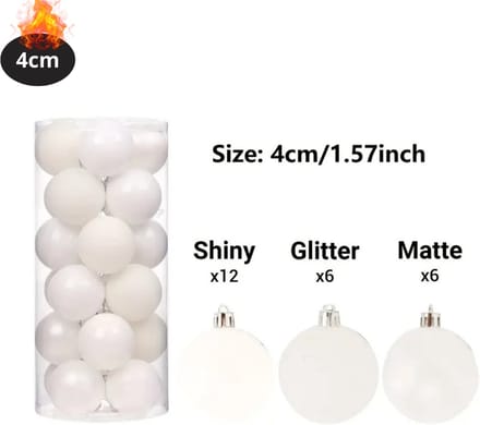 Livano Kerstballen - Kerstversiering - Plastic - Wit - 4 cm - 24 stuks
