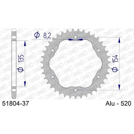 Aluminium tandwiel achter Afam 520 37 dents