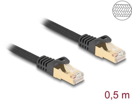 Delock RJ45 Network Cable with braided jacket Cat.6A S/FTP plug to plug 0.5 m black